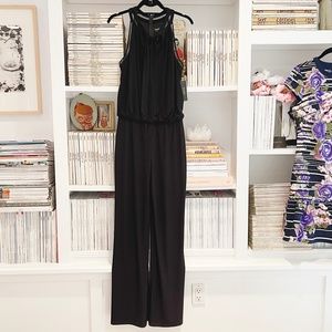 LAUNDRY by Shelli Segal Black Cocktail Jumpsuit cut-out detail evening bow NWT